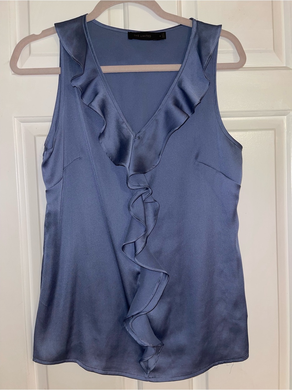 The Limited Steel Blue Ruffle V-Neck Sleeveless Camisole